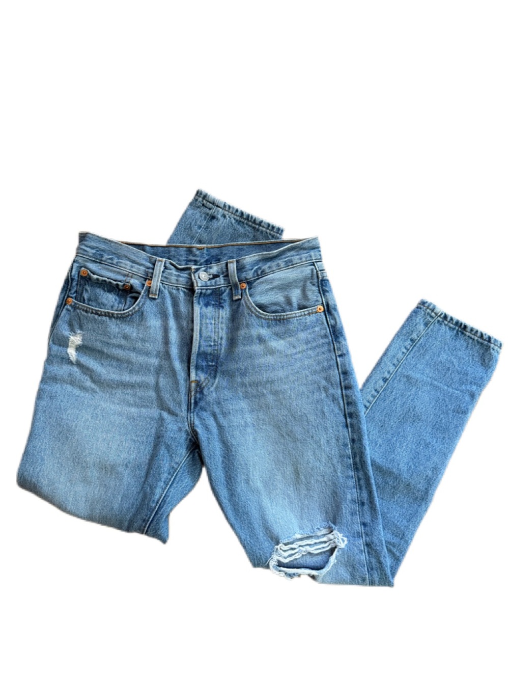 Levi’s 501 S Skinny Slim Lightwash Distressed 100% Cotton Jeans 28